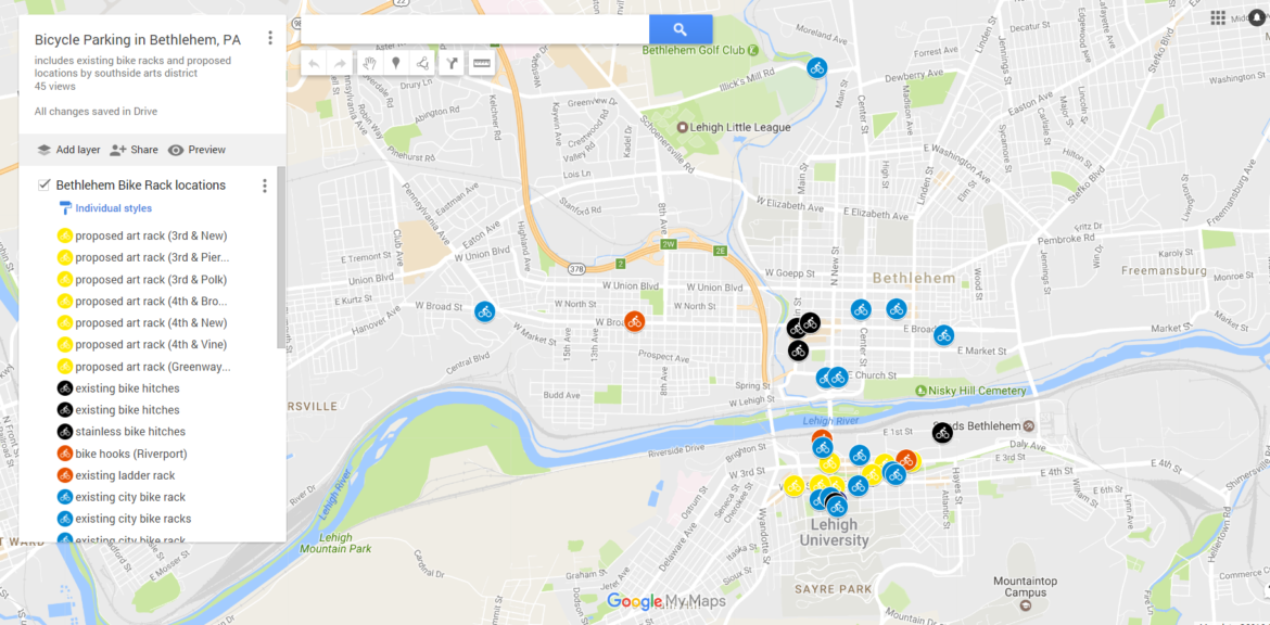 Thumbnail for the post titled: Map of Bicycle Parking in Bethlehem